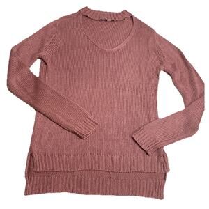 Alya V Neck Knit Sweater Rose Pink Pullover Size L